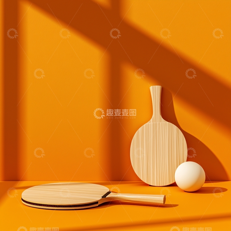 高清大图下载【趣麦麦图】橙色背景下的乒乓球拍
