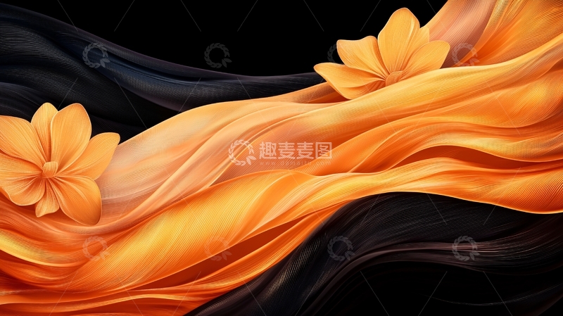 高清大图下载【趣麦麦图】橙色波浪与花朵抽象艺术背景