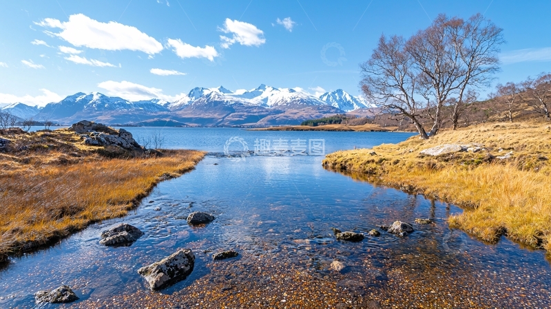 高清大图下载【趣麦麦图】宁静湖面雪山倒影