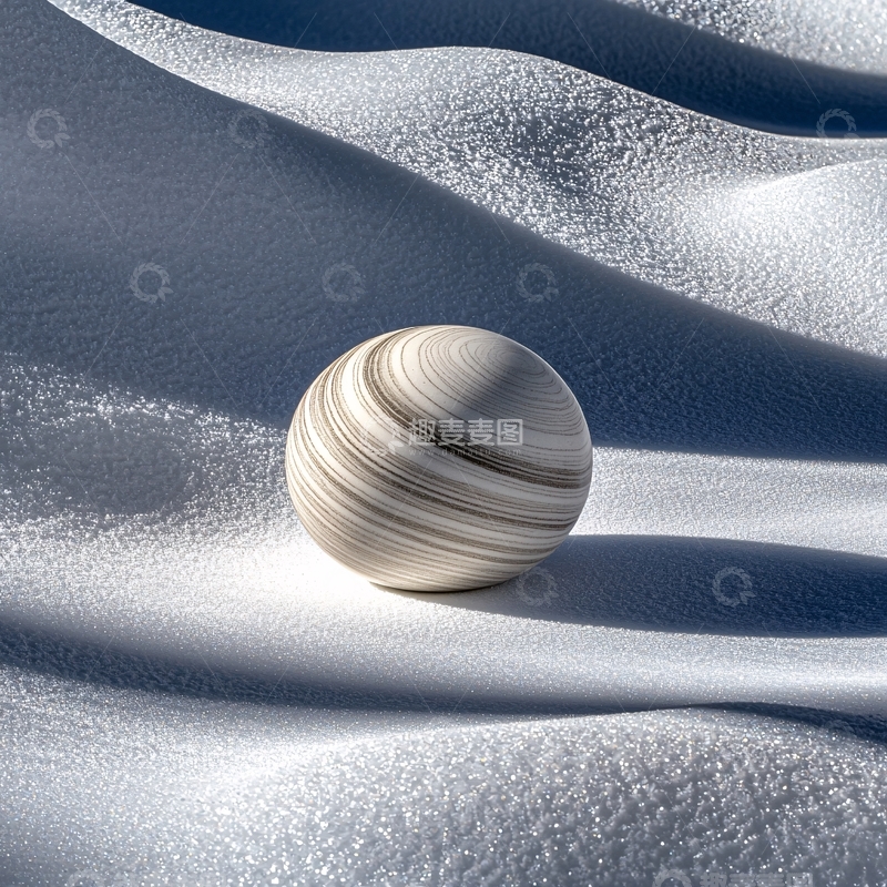 高清大图下载【趣麦麦图】白色条纹球体在雪地上