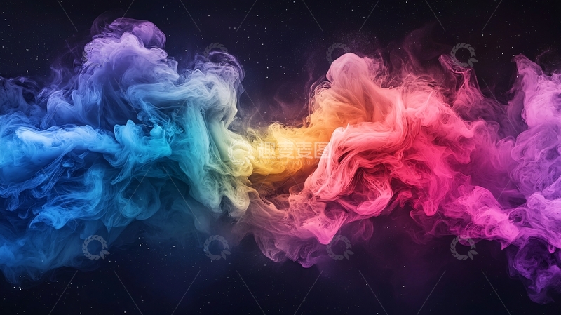 高清大图下载【趣麦麦图】彩色烟雾在黑暗中弥漫