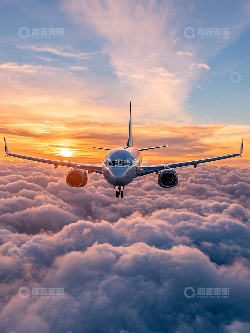 高清大图下载【趣麦麦图】飞机穿梭云层