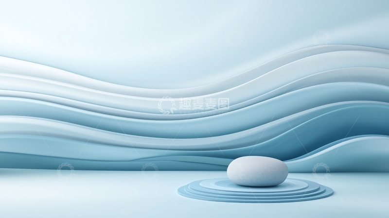 高清大图下载【趣麦麦图】蓝色波浪背景上的白色石头