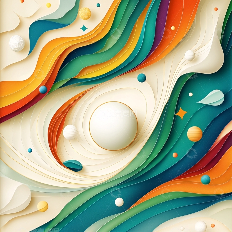 高清大图下载【趣麦麦图】彩色流动曲线和圆球