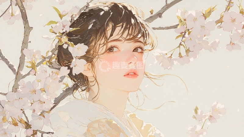 高清大图下载【趣麦麦图】樱花下的少女