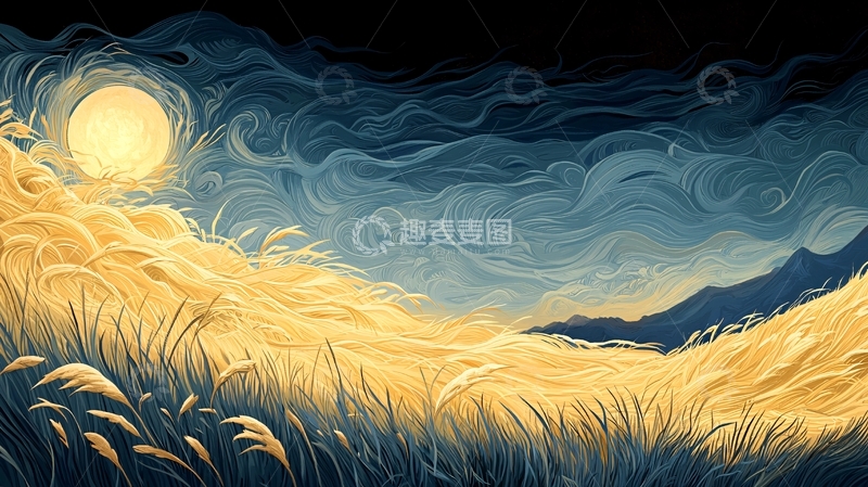 高清大图下载【趣麦麦图】夜色下的麦田