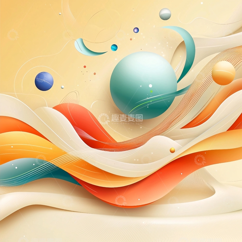 高清大图下载【趣麦麦图】抽象渐变球体曲线