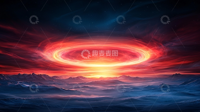 高清大图下载【趣麦麦图】环状红色光晕在地平线上