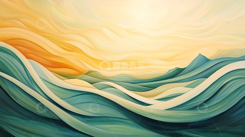 高清大图下载【趣麦麦图】抽象山海日落风景画