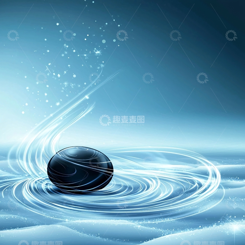 高清大图下载【趣麦麦图】水面上的黑色球体