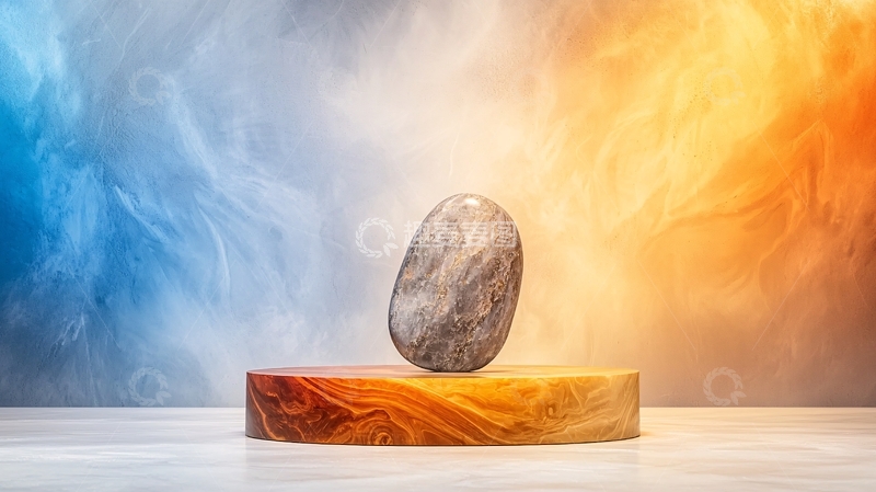 高清大图下载【趣麦麦图】平衡的石头在发光平台上