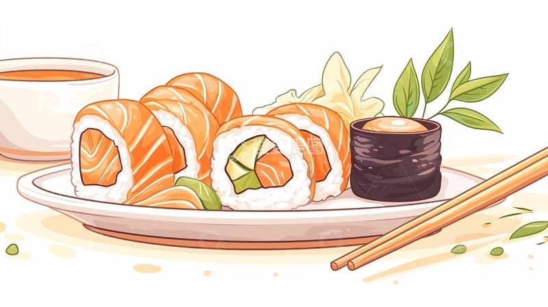 高清大图下载【趣麦麦图】手绘三文鱼寿司拼盘