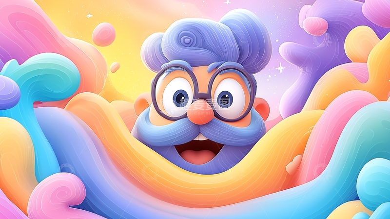 高清大图下载【趣麦麦图】卡通人物在彩色流体中微笑