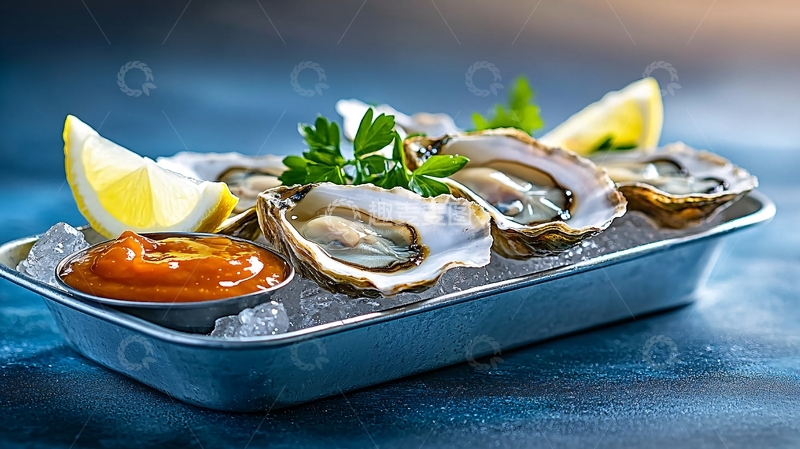 高清大图下载【趣麦麦图】新鲜生蚝配柠檬