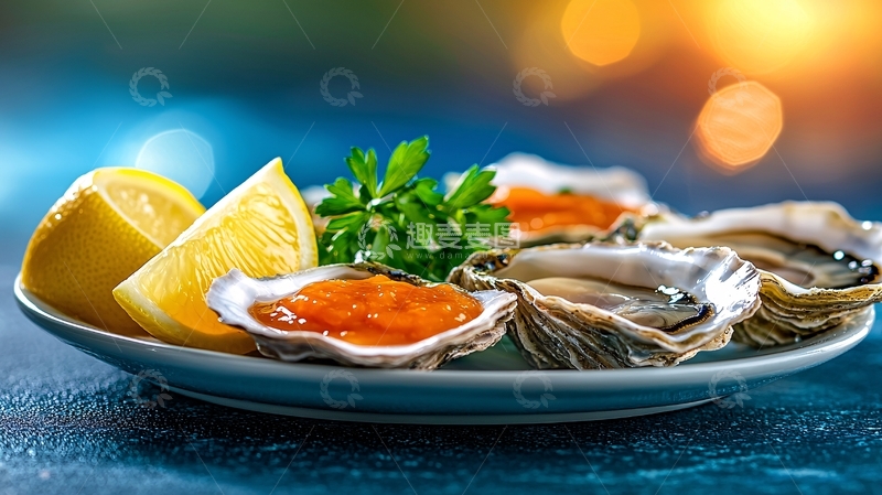 高清大图下载【趣麦麦图】新鲜生蚝配柠檬