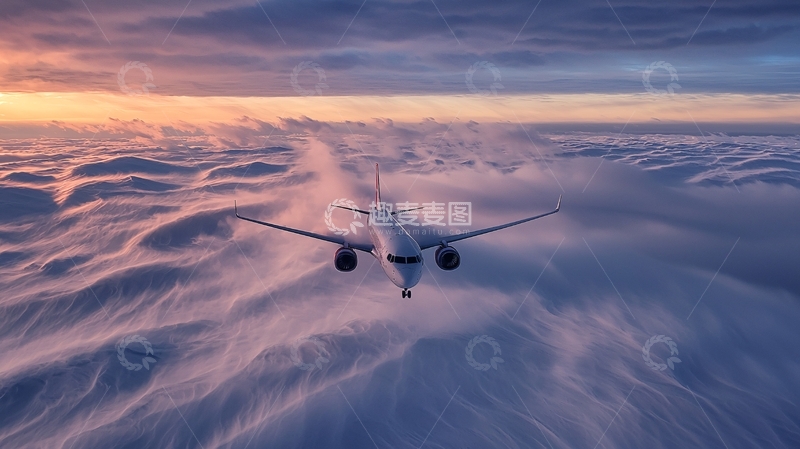 高清大图下载【趣麦麦图】飞机飞行在云层之上