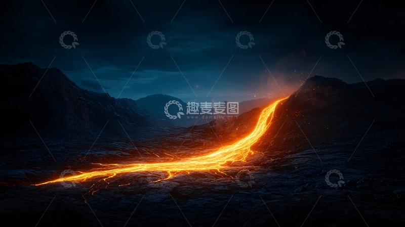 高清大图下载【趣麦麦图】熔岩流淌的火山夜景