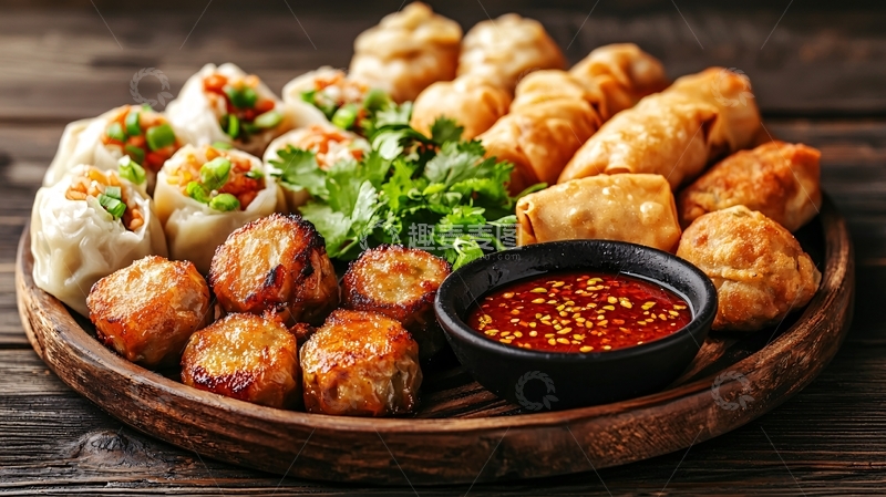 高清大图下载【趣麦麦图】一桌丰盛的油炸小吃