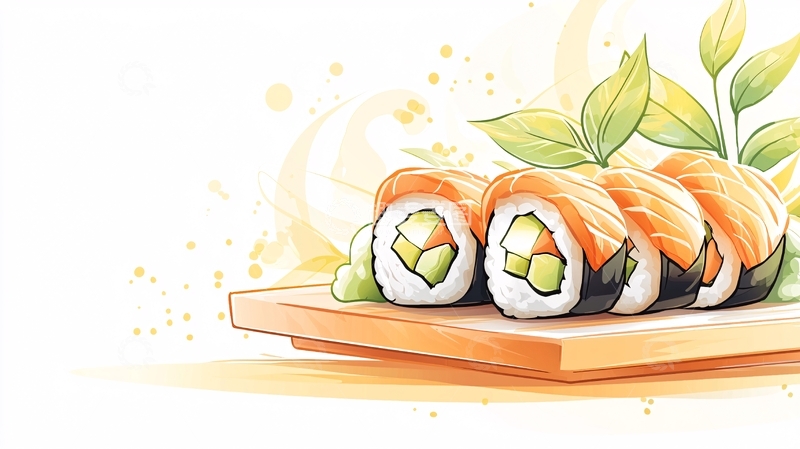 高清大图下载【趣麦麦图】日式寿司卷在木板上