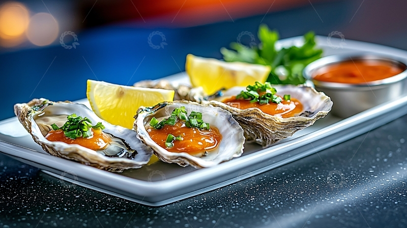 高清大图下载【趣麦麦图】新鲜的生蚝配柠檬