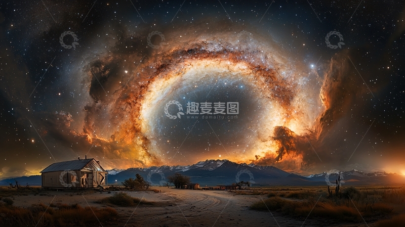 高清大图下载【趣麦麦图】宇宙星云下的房屋