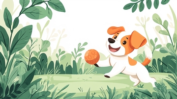 小狗玩球在草地里