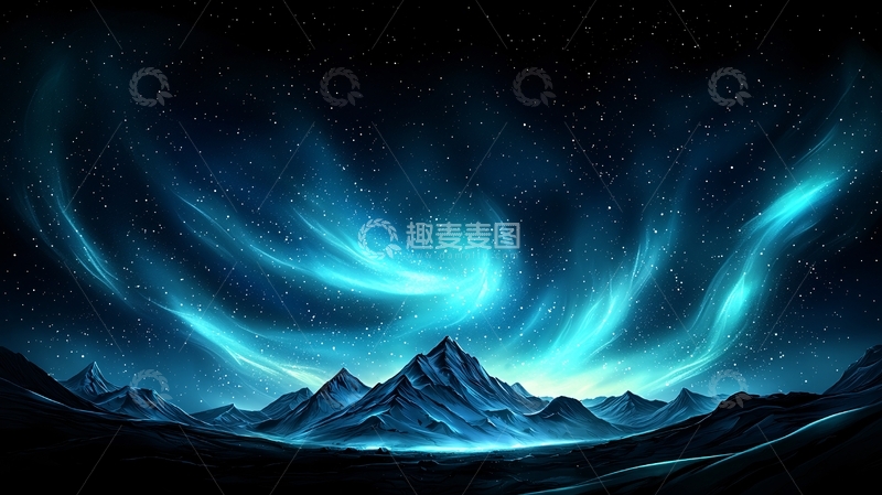 高清大图下载【趣麦麦图】极光下的雪山夜景