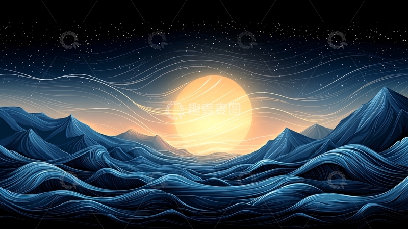 高清大图下载【趣麦麦图】夜空下的山海波涛