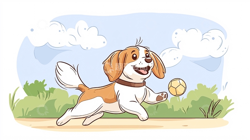 高清大图下载【趣麦麦图】快乐小狗追逐球