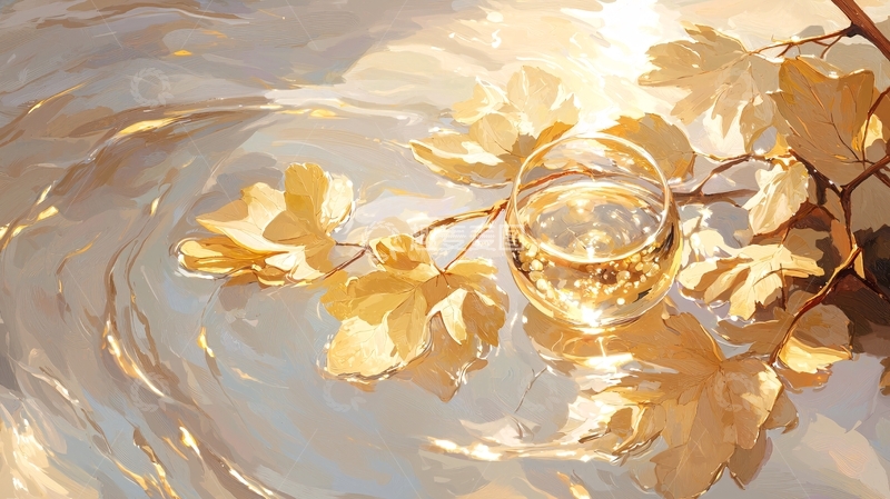 高清大图下载【趣麦麦图】秋日落叶与酒杯