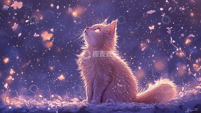高清大图下载【趣麦麦图】猫咪仰望星空