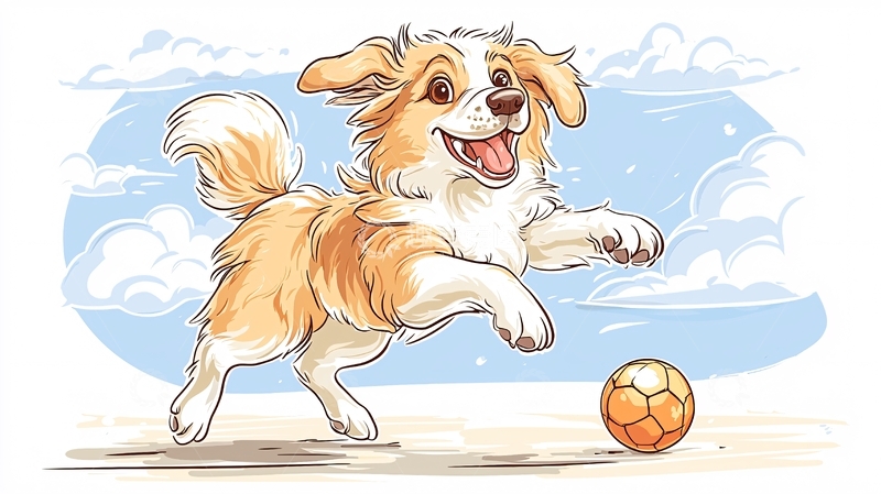 高清大图下载【趣麦麦图】快乐小狗玩足球