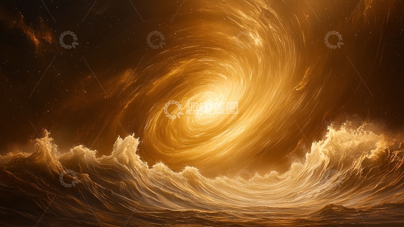 高清大图下载【趣麦麦图】金色漩涡与波浪的艺术插画
