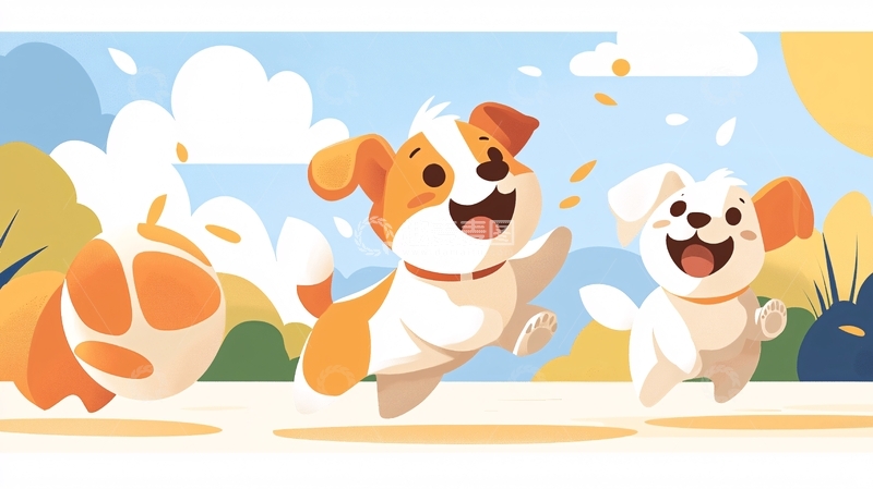 高清大图下载【趣麦麦图】快乐小狗在草地上玩耍