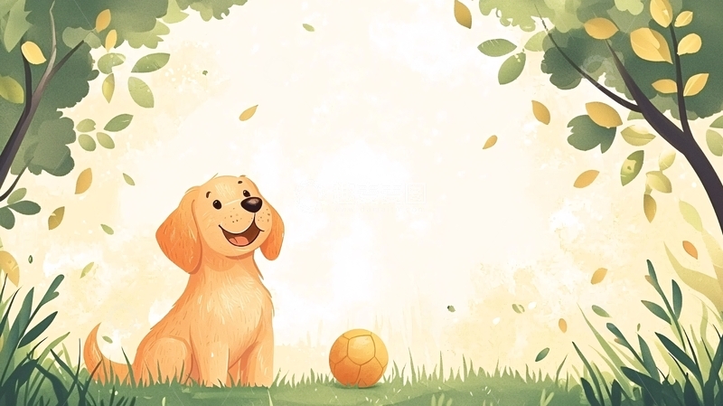 高清大图下载【趣麦麦图】快乐小狗与草地