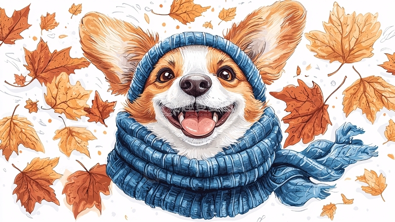 高清大图下载【趣麦麦图】戴帽子围巾的柯基犬