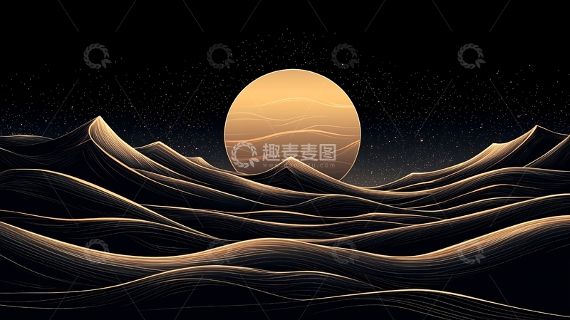 高清大图下载【趣麦麦图】夜空下的奇幻星球与波浪