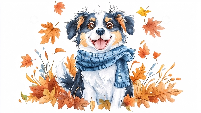 高清大图下载【趣麦麦图】秋天围巾小狗