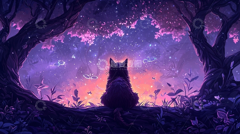 高清大图下载【趣麦麦图】猫仰望星空高清图片