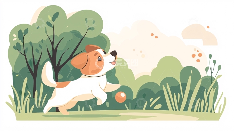 高清大图下载【趣麦麦图】草地上的小狗卡通画