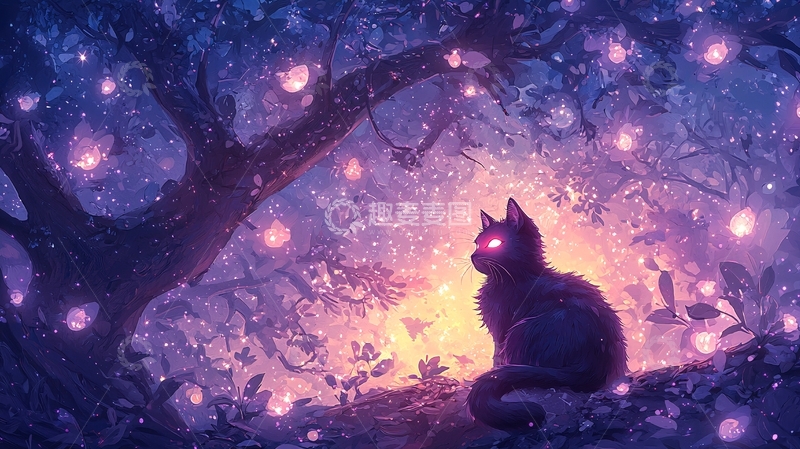 高清大图下载【趣麦麦图】夜幕下发光的猫