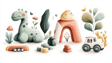 可爱恐龙和房子玩具