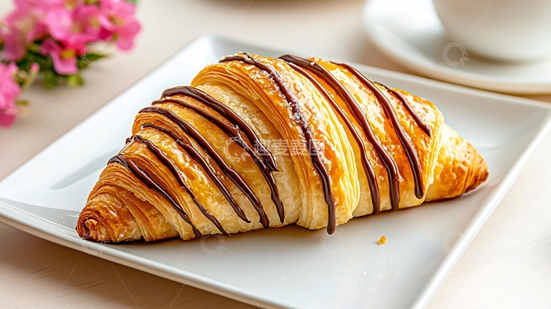 高清大图下载【趣麦麦图】巧克力条纹可颂面包