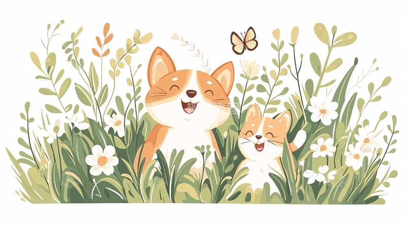 高清大图下载【趣麦麦图】两只柯基犬在草地里