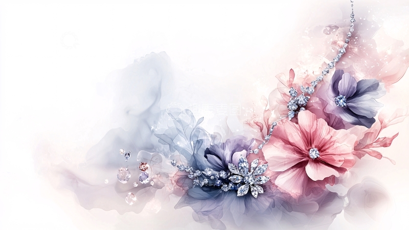 高清大图下载【趣麦麦图】粉色紫色花卉水彩画