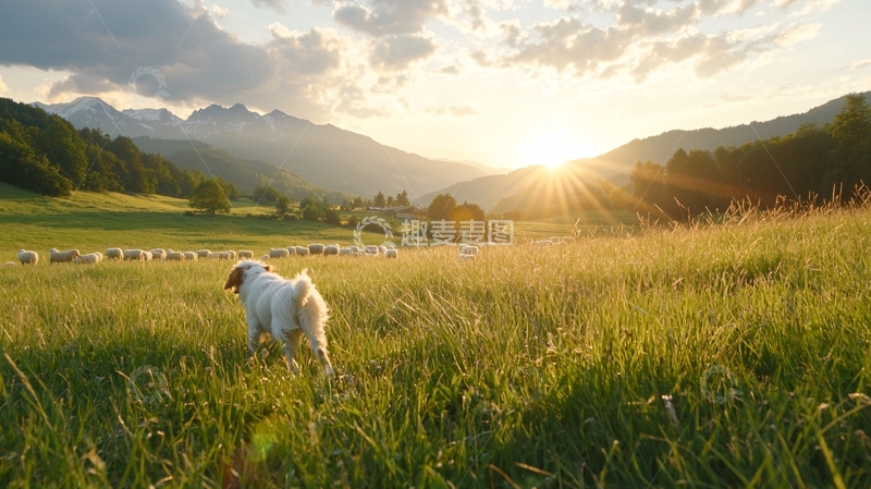 高清大图下载【趣麦麦图】金色阳光下的牧羊场景