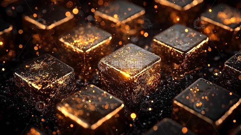 高清大图下载【趣麦麦图】金色闪耀的立方体背景