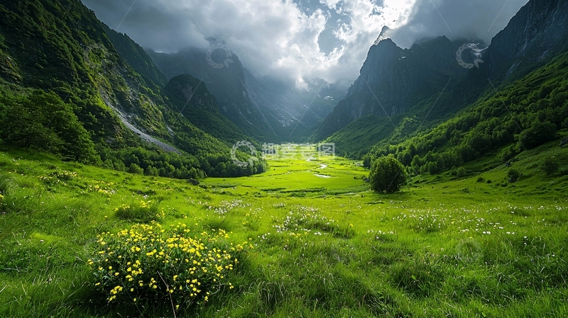 高清大图下载【趣麦麦图】绿色山谷阳光普照