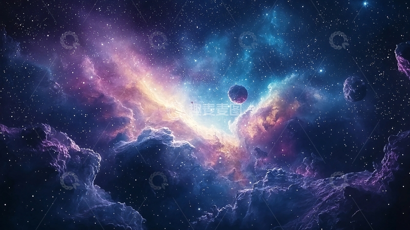 高清大图下载【趣麦麦图】绚丽星云中的行星