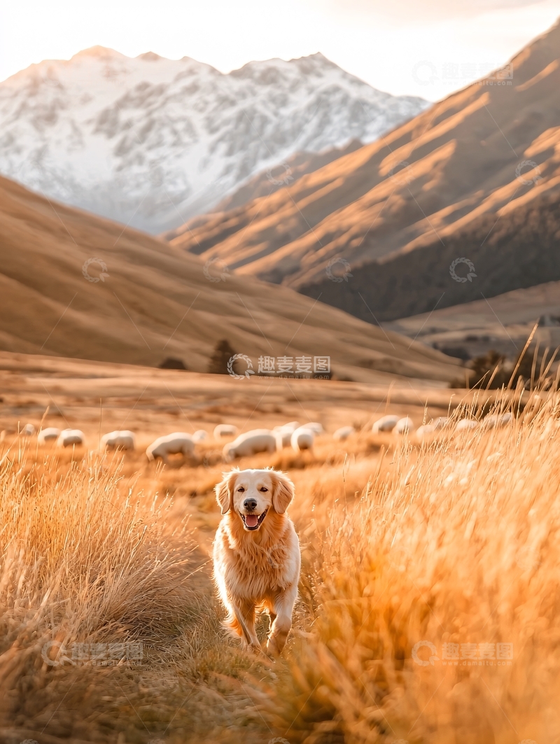 高清大图下载【趣麦麦图】金毛犬在山间草地奔跑